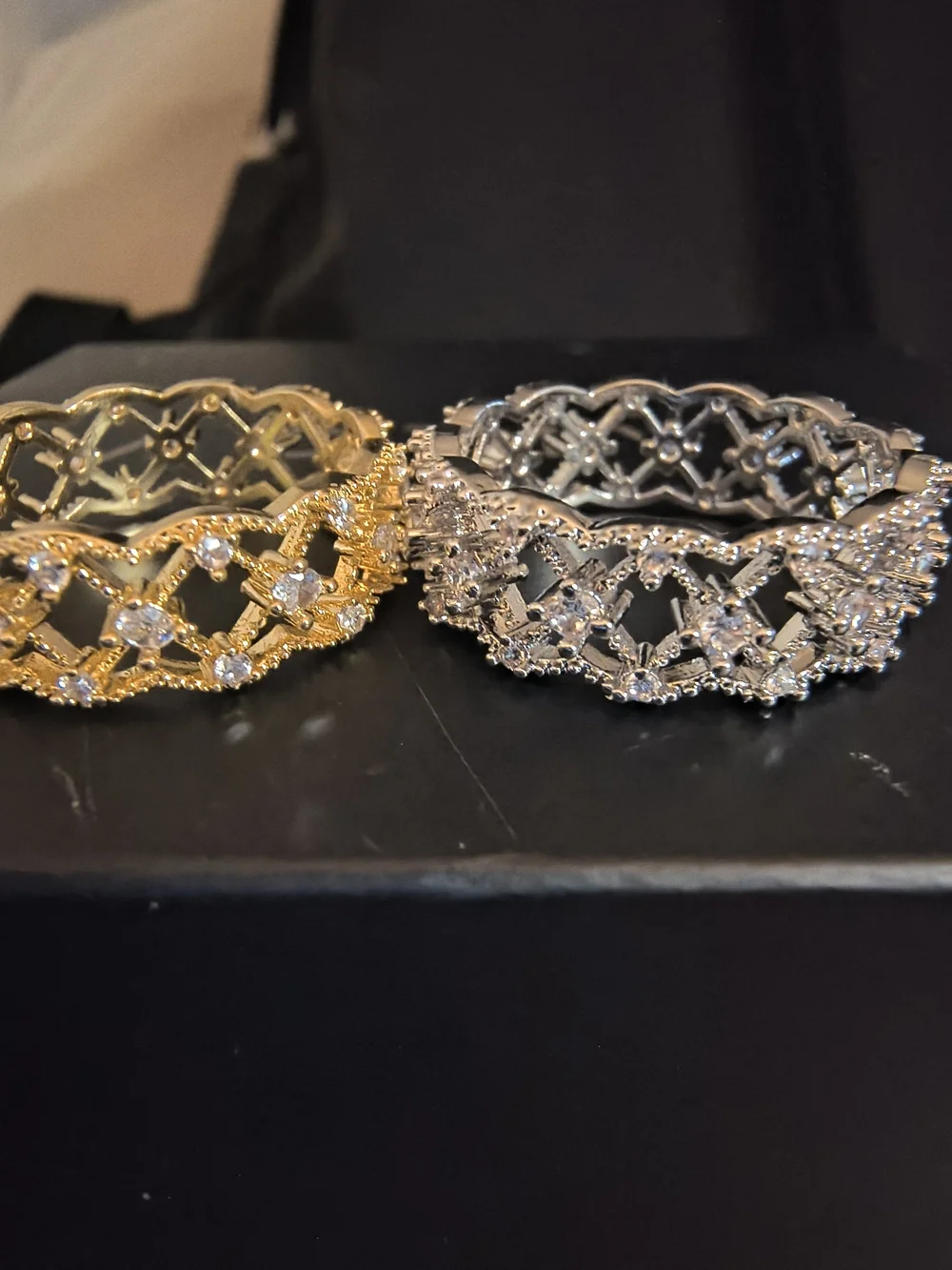 Elegant Lattice CZ Band Ring - Gold and Silver
